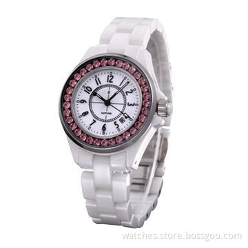 2014 New Fashionable Luxury High-quality Ceramic Strap Cheap Diamond Watches, Waterproof